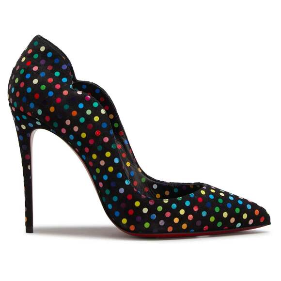 Christian Louboutin Hot Chick 100 Black Suede Multicolor Polka Dot Heel Pump 37 - Picture 1 of 12